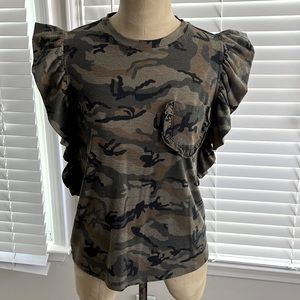 Women’s ruffle sleeve camo top. Size medium. Great condition